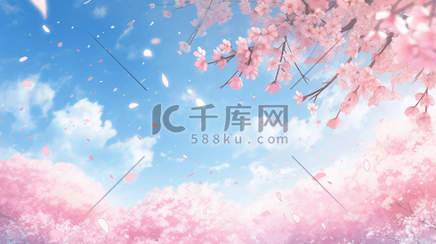 公园浪漫唯美粉色樱花的插画19