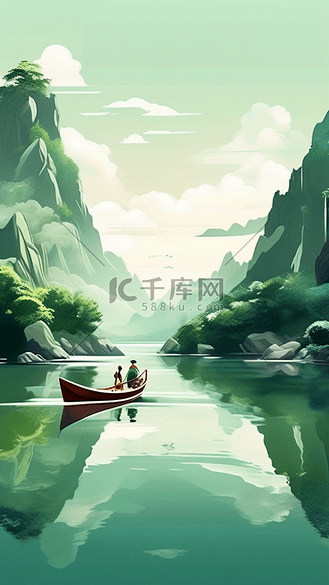 山水画小舟图片_山水画小舟素材-山水画小舟图片大全-千库网