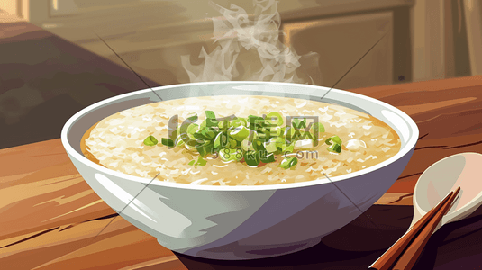 北斗勺子插画图片_手绘餐桌上热气腾腾白米粥的插画9