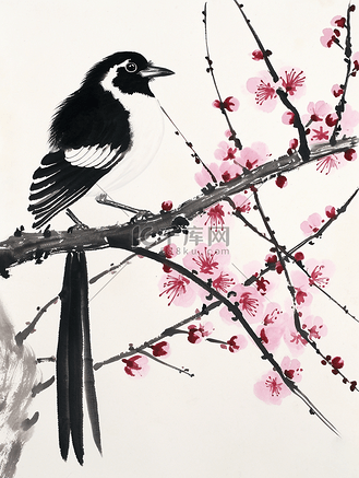 枝头梅花图片素材_一只燕子站在梅花枝头上的插画23