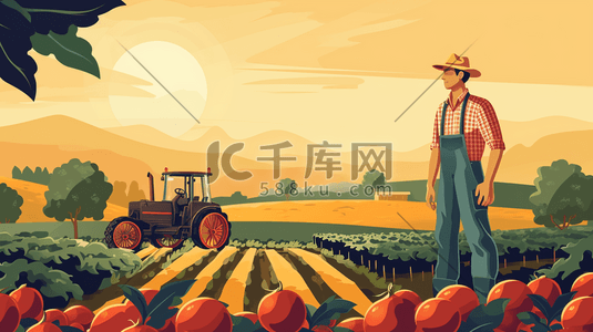 春秋季节农民工人田地耕种收获的插画11