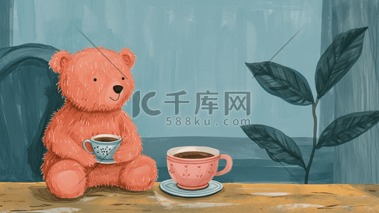 手绘彩色墙边小熊的插画15