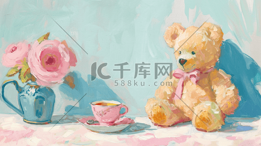 手绘彩色墙边小熊的插画5