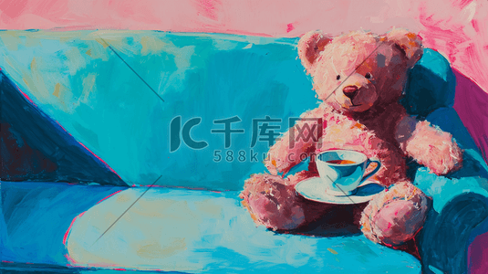 手绘彩色墙边小熊的插画13