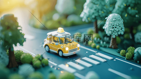 出租车黄色插画图片_卡通立体城市建设公路上出租车的插画6