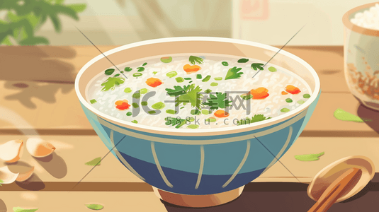 北斗勺子插画图片_手绘餐桌上热气腾腾白米粥的插画8