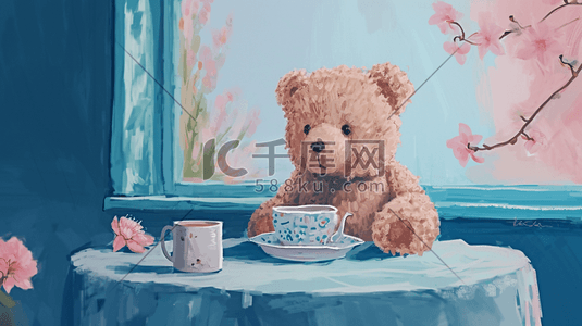 手绘水彩墙面空间小熊插画4