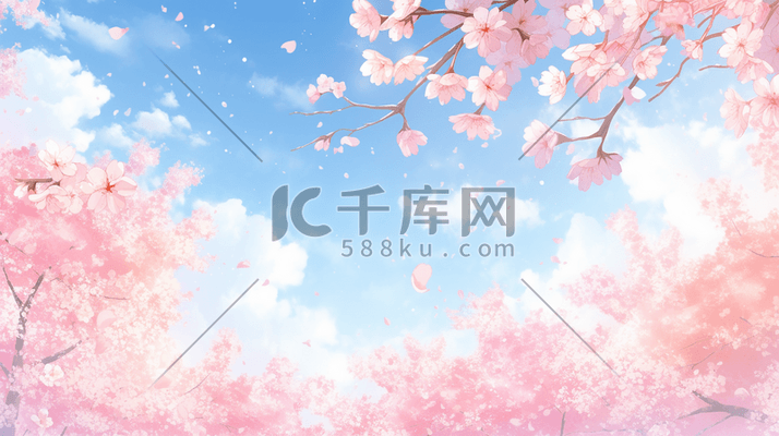 春天春季公园浪漫唯美粉色樱花的插画11