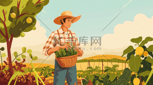 春秋季节农民工人田地耕种收获的插画9