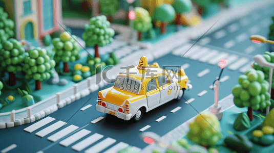 出租车黄色插画图片_卡通立体城市建设公路上出租车的插画10