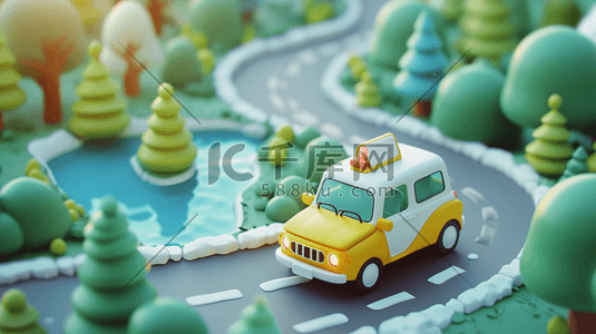 黄色出租车插画图片_卡通立体城市建设公路上出租车的插画12