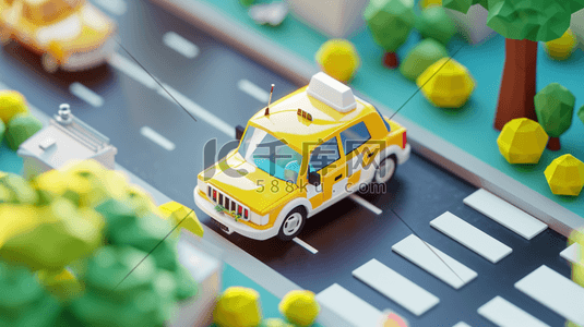 卡通立体城市建设公路上出租车的插画18