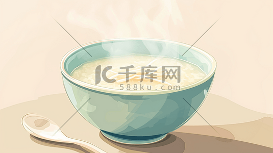 热气手绘插画图片_手绘餐桌上热气腾腾白米粥的插画20