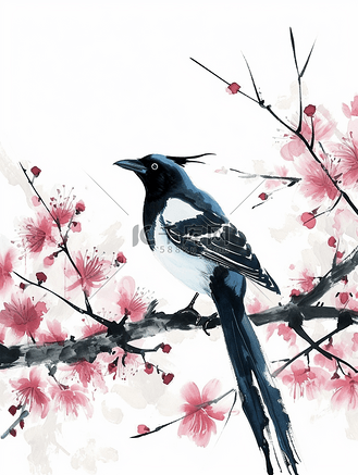 一只燕子站在梅花枝头上的插画23
