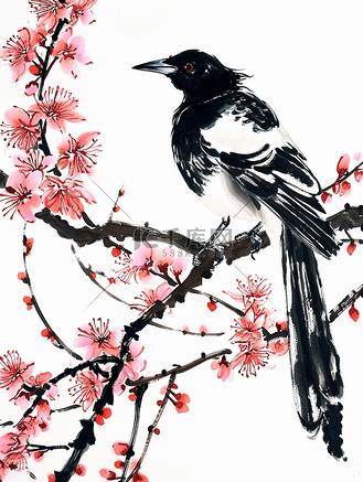 一只燕子站在梅花枝头上的插画6