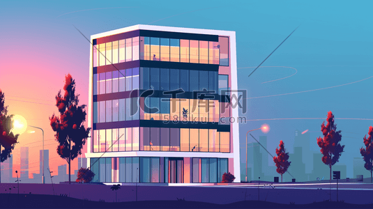 手绘建筑立体插画图片_立体手绘办公商务大楼的插画11