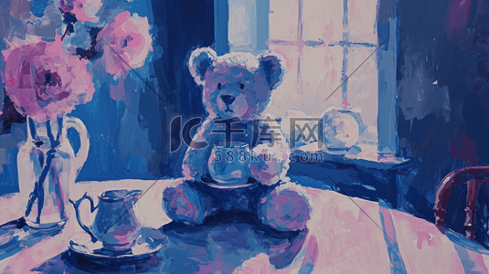 手绘水彩墙面空间小熊插画10