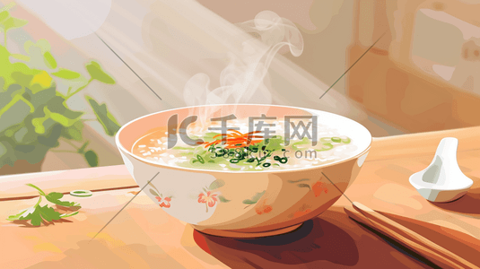 热气手绘插画图片_手绘餐桌上热气腾腾白米粥的插画11