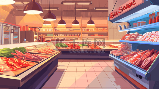 超市生鲜区展柜海鲜的插画5