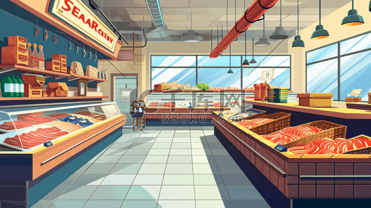 超市生鲜区展柜海鲜的插画12