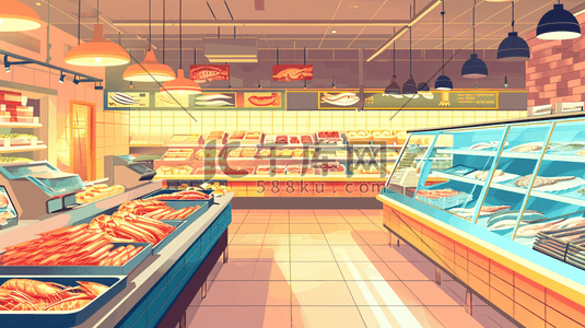 超市生鲜区展柜海鲜的插画14