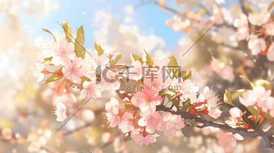 开放的花朵插画图片_彩色花朵公园里树枝上花朵开放的插画17
