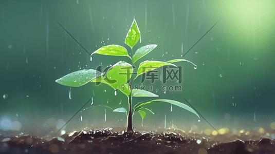 下雨土壤插画图片_春天雨天小雨沥沥下小树苗发芽的插画23