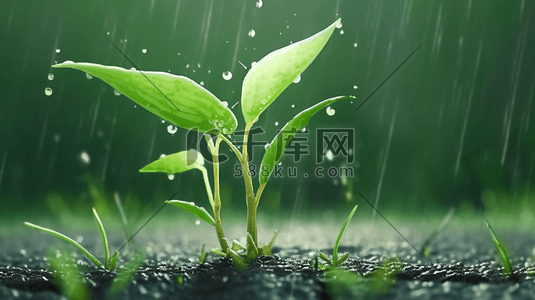 土壤酸化插画图片_春天雨天小雨沥沥下小树苗发芽的插画11