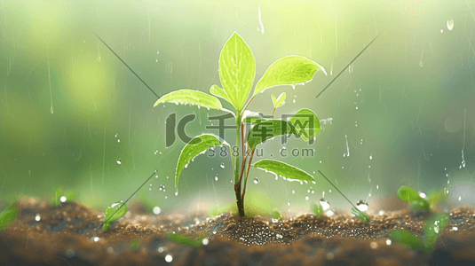 土壤树苗插画图片_春天雨天小雨沥沥下小树苗发芽的插画18