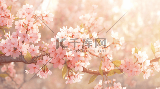 彩色花朵公园里树枝上花朵开放的插画16