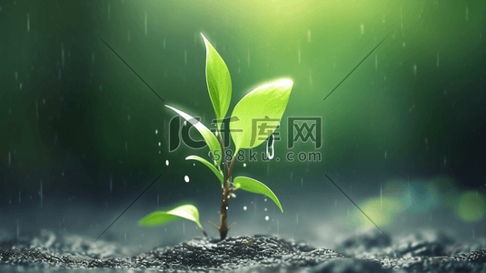 树芽发芽插画图片_春天雨天小雨沥沥下小树苗发芽的插画15