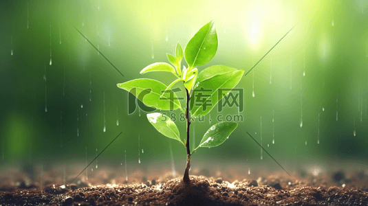 土壤树苗插画图片_春天雨天小雨沥沥下小树苗发芽的插画16