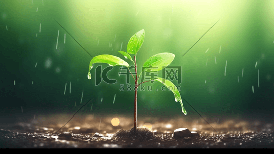 下雨土壤插画图片_春天雨天小雨沥沥下小树苗发芽的插画13
