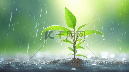下雨土壤插画图片_春天雨天小雨沥沥下小树苗发芽的插画24