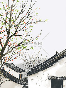 城市意境插画图片_手绘江南意境房屋景色的插画12