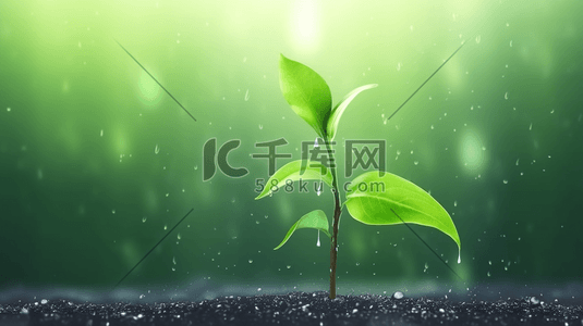 下雨土壤插画图片_春天雨天小雨沥沥下小树苗发芽的插画12