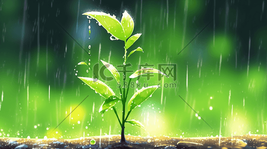 树苗树叶插画图片_春天雨天小雨沥沥下小树苗发芽的插画22