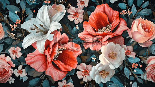 彩色花朵花束牡丹插画17