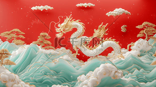 浮云暗纹插画图片_龙年雕刻河流金色手绘海报插图