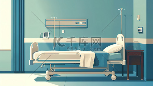 医院里的空病床病房原创插画