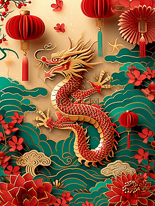 小灯笼元素插画图片_新年海报龙年灯笼云彩插画