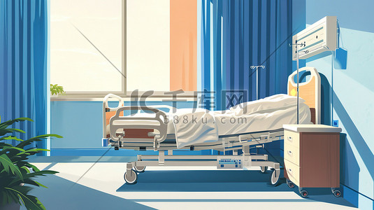 医院里的空病床病房插画海报