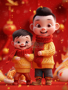 3D立体质感中国龙年孩童过年的背景12图片