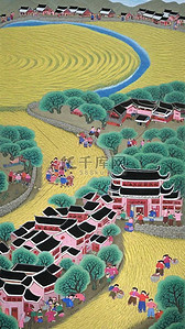 春节文化墙插画图片_非物质文化遗产农民画13插画海报