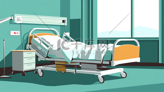 医院里的空病床病房矢量插画