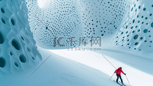 圆点渐变插画图片_冬季大雪雪景穿红色衣服滑雪的插画5