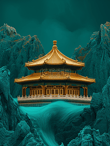 古代皇宫插画图片_中国国风古建筑庭院大气的插画2