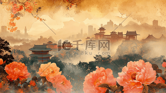 中式国画平铺装饰花纹纹理质感插画18