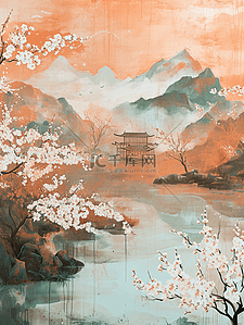 彩色手绘水彩山水风景风光的插画22