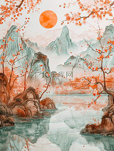 山水河流风光插画图片_彩色手绘水彩山水风景风光的插画20